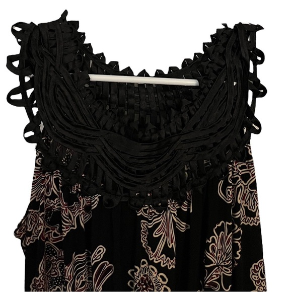 Perseption Black and Gold Floral Boho Sleeveless Blouse Large - Picture 2 of 6